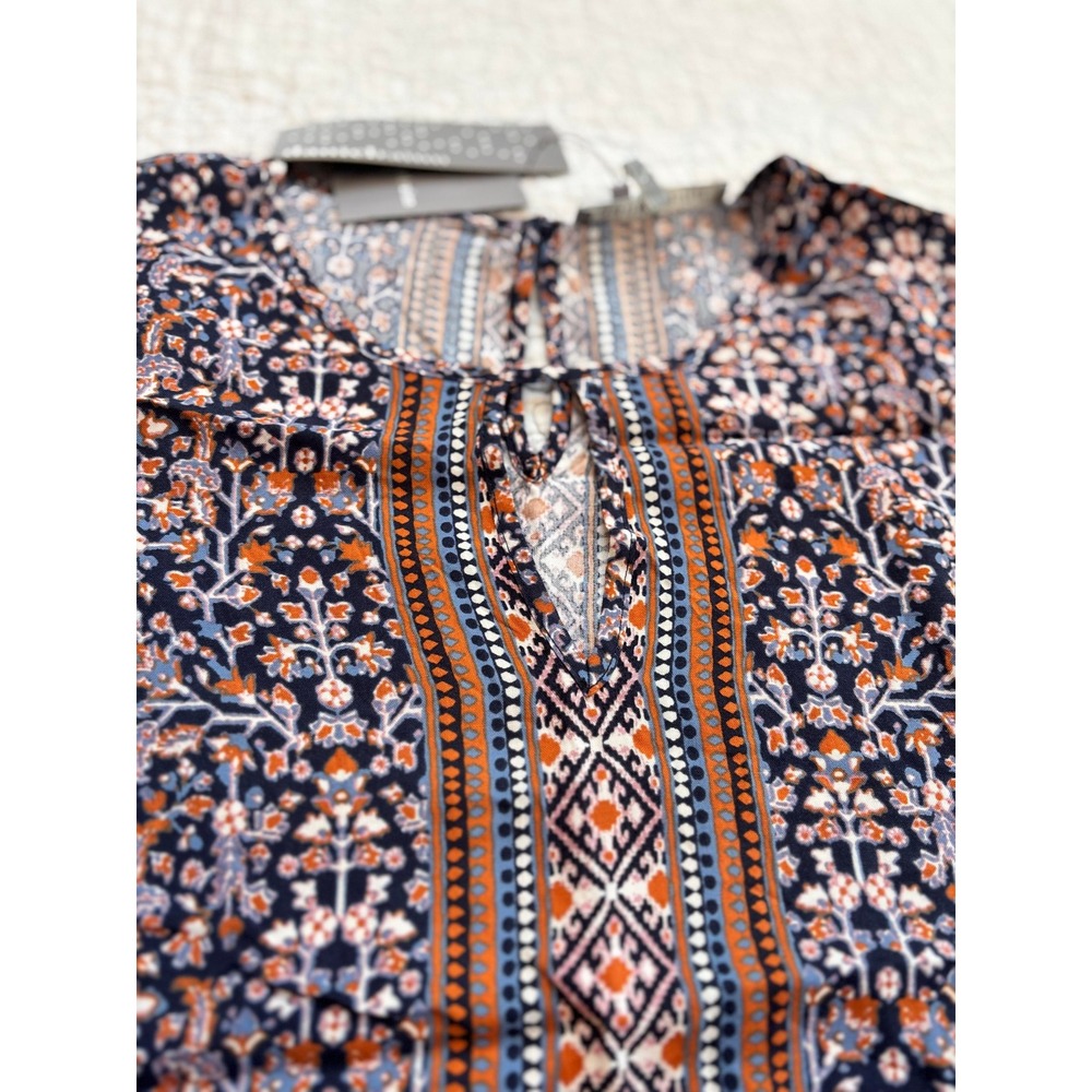 Daniel Rainn Sleeveless Boho Floral Print Split Neck Top Size Small #43 - Picture 4 of 8
